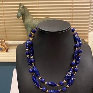 Cobalt Blue Venetian Milifiori Glass Necklace
